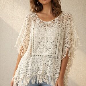 Cost Plus World Market Beige Crochet Lace Top